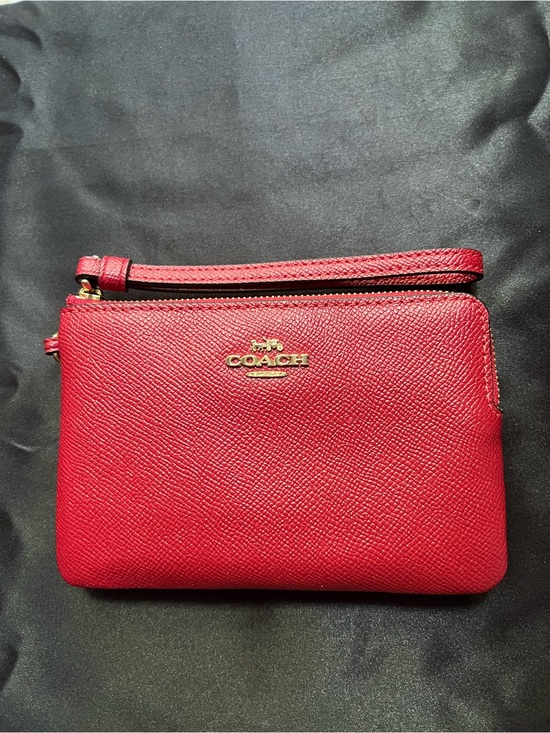 Coach Handbags - Coach Red Leather Wristlet Pouch with Gold Logo
